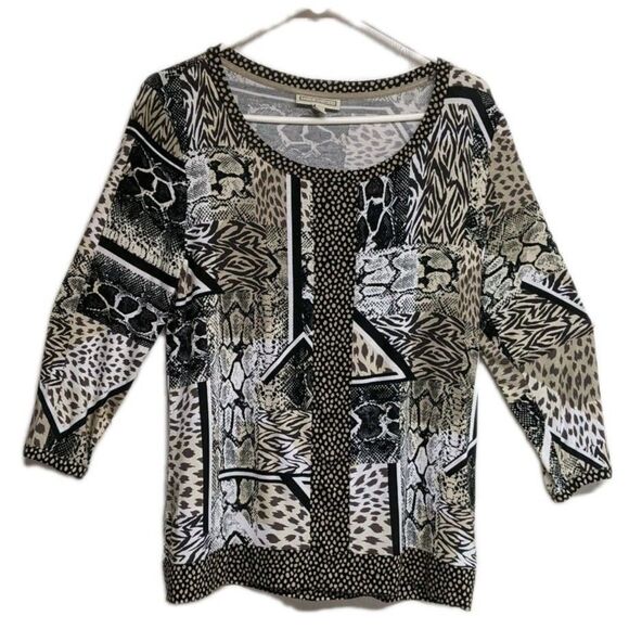 NWT Dana Buchman Top Women Medium Animal Prints 3/4 Sleeves Boatneck M NEW - Picture 1 of 10